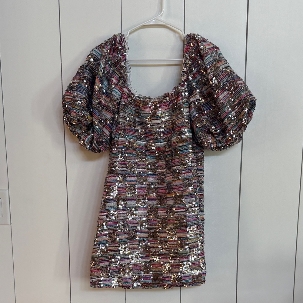 Buddy Love Sequin Dress with Puff Sleeves